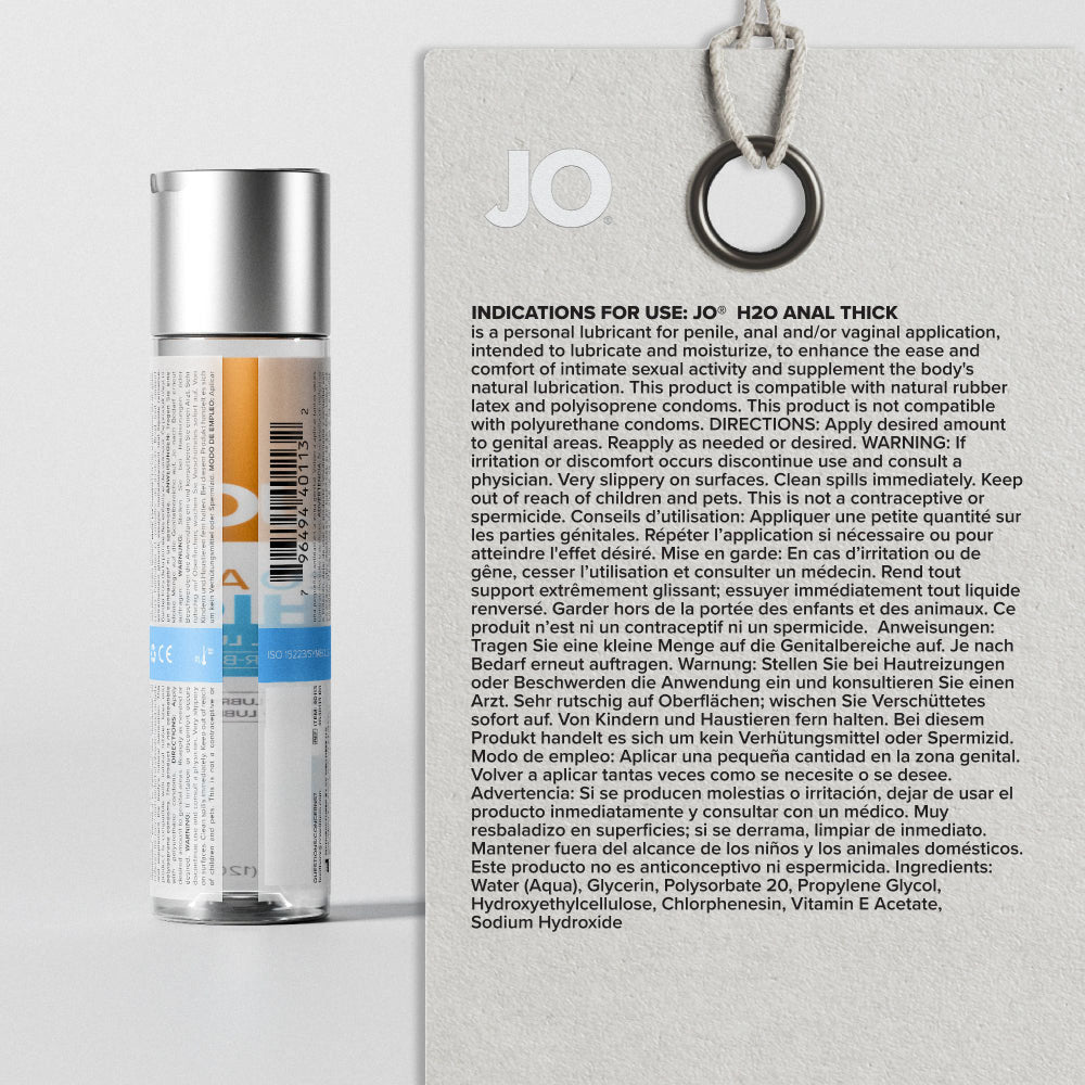 JO H2O Anal Thick Lube - 120 mL - Thick Water Based Anal Lubricant - 120 ml Bottle