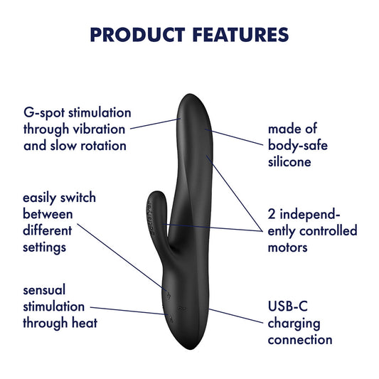 Satisfyer Heat Flex 3 - Black 23 cm USB-C Rechargeable Warming and Rotating Rabbit Vibrator