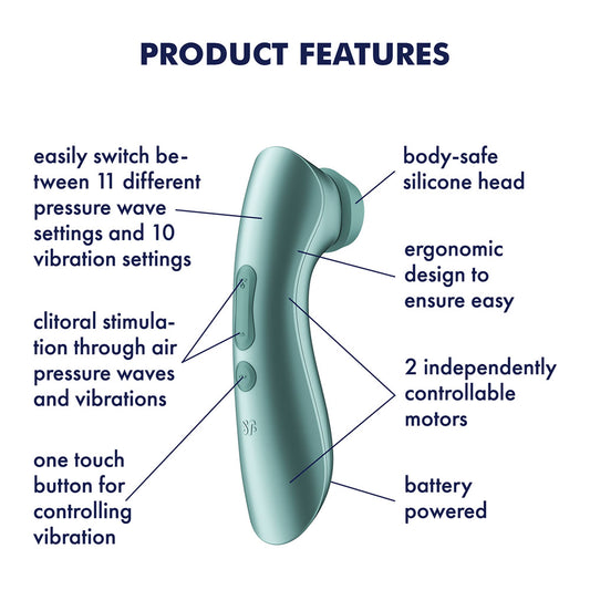 Satisfyer Pro 2+ Battery Series - Mint Green Air Pulse Clitoral Stimulator with Vibration