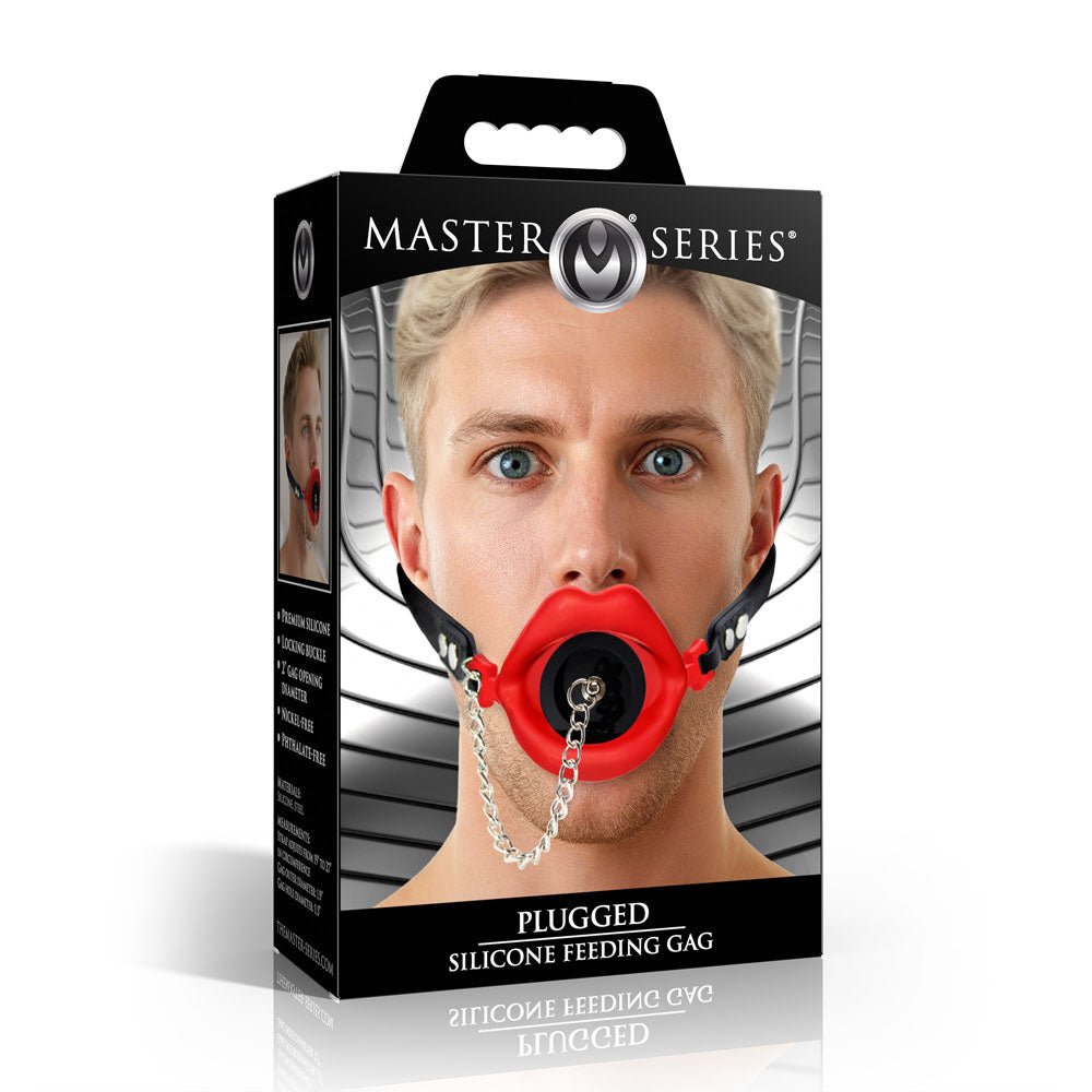 Master Series Plugged - Red Lips Silicone Feeding Mouth Gag