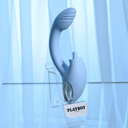 Playboy Pleasure SAPPHIRE SKY - Blue 21.6 cm USB Rechargeable Vibrator with Double Tongue Stimulator