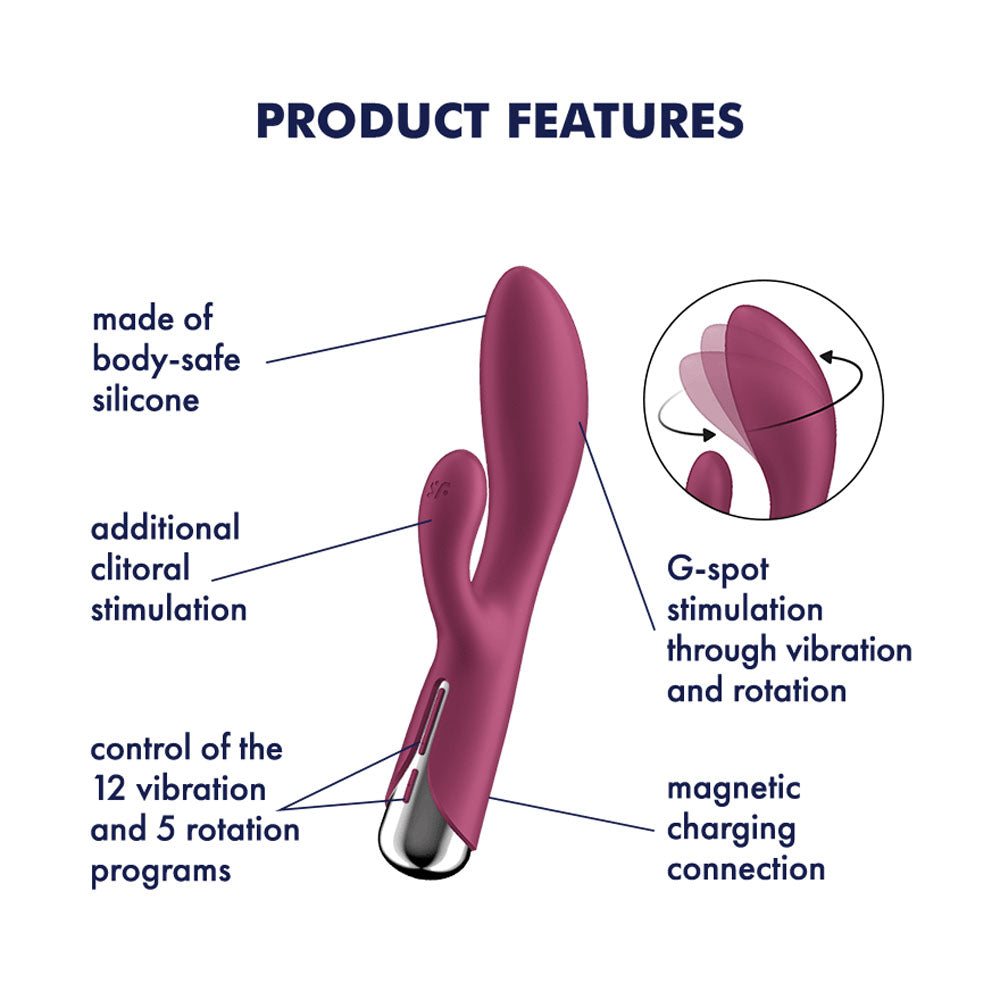 Satisfyer Spinning Rabbit 1 - Red - Red 20 cm USB Rechargeable Rotating Rabbit Vibrator