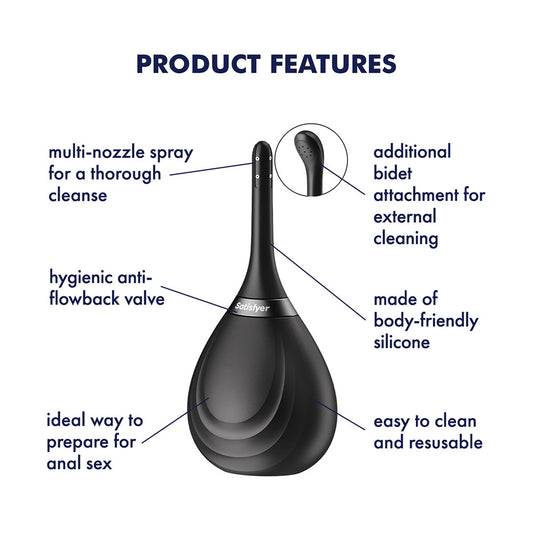 Satisfyer Clean & Play 2-in-1 - Black Unisex Douche with 2 Nozzles