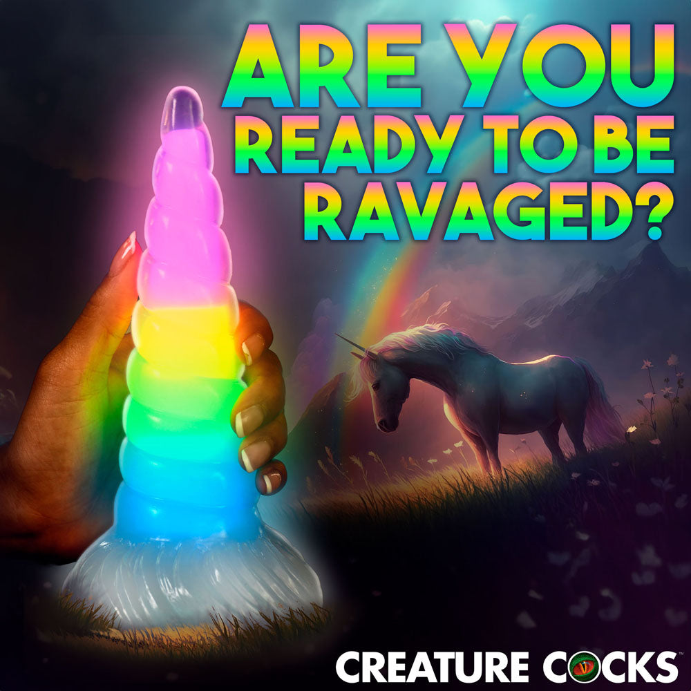Creature Cocks Uni-Glow - Glow in Dark Rainbow 19.5 cm Unicorn Fantasy Dildo