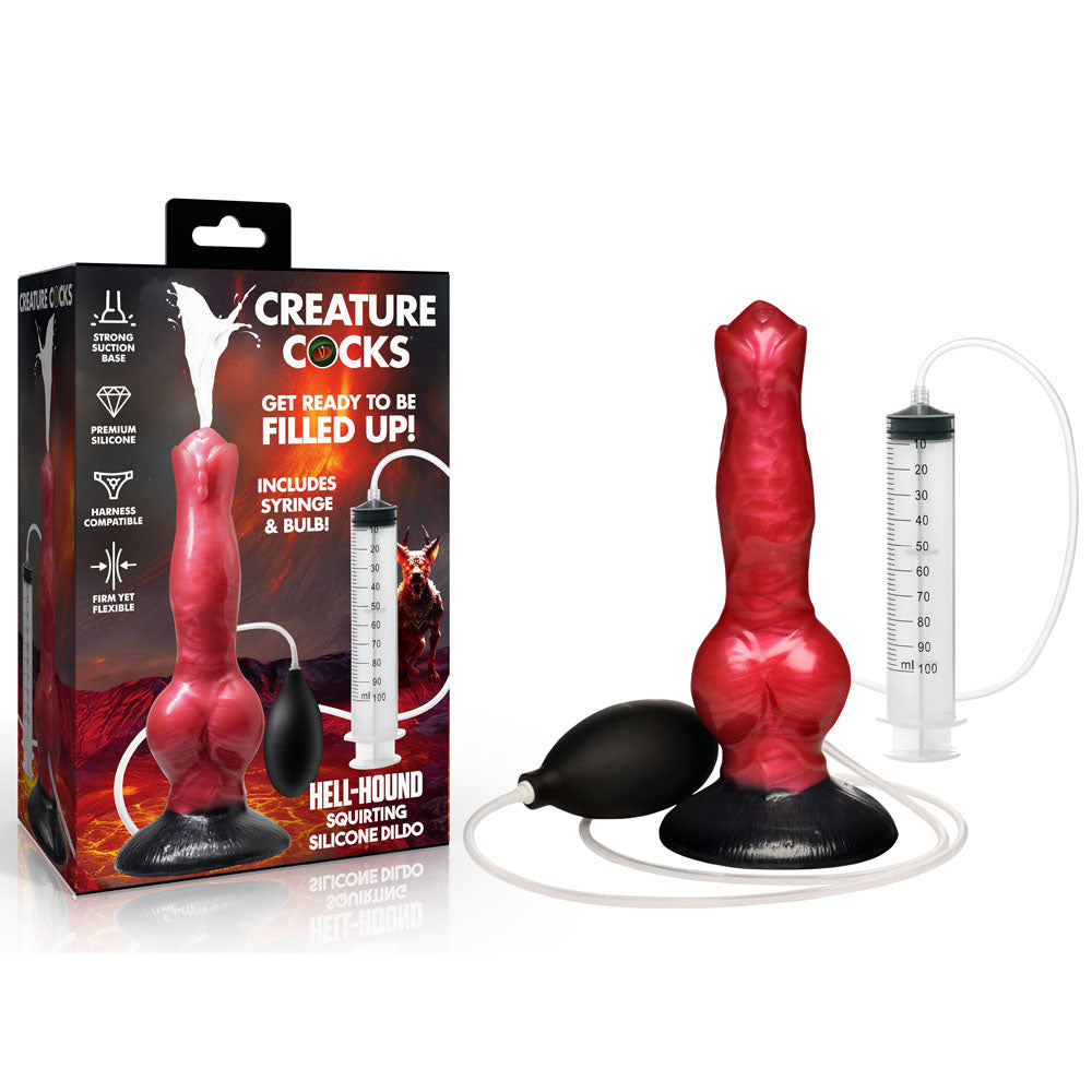 Creature Cocks Hell Hound Squirting Silicone Dildo - Red/Black 19.8 cm Squirting Canine Fantasy Dildo