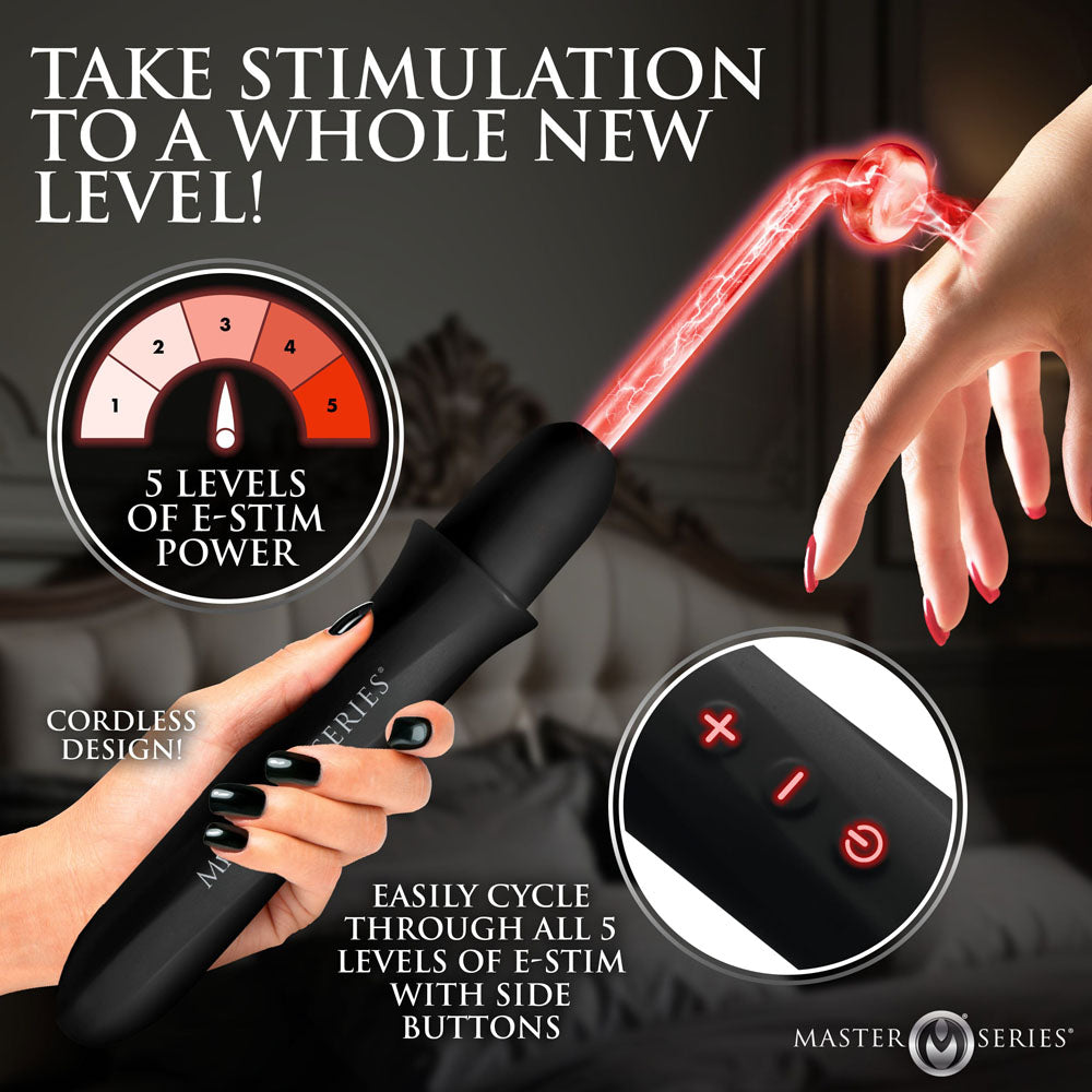 Master Series Electrawand - Black Rechargeable E-Stim Violet Wand with Attachments