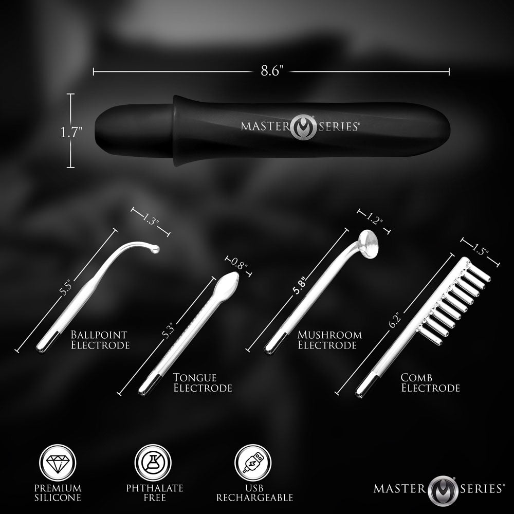 Master Series Electrawand - Black Rechargeable E-Stim Violet Wand with Attachments