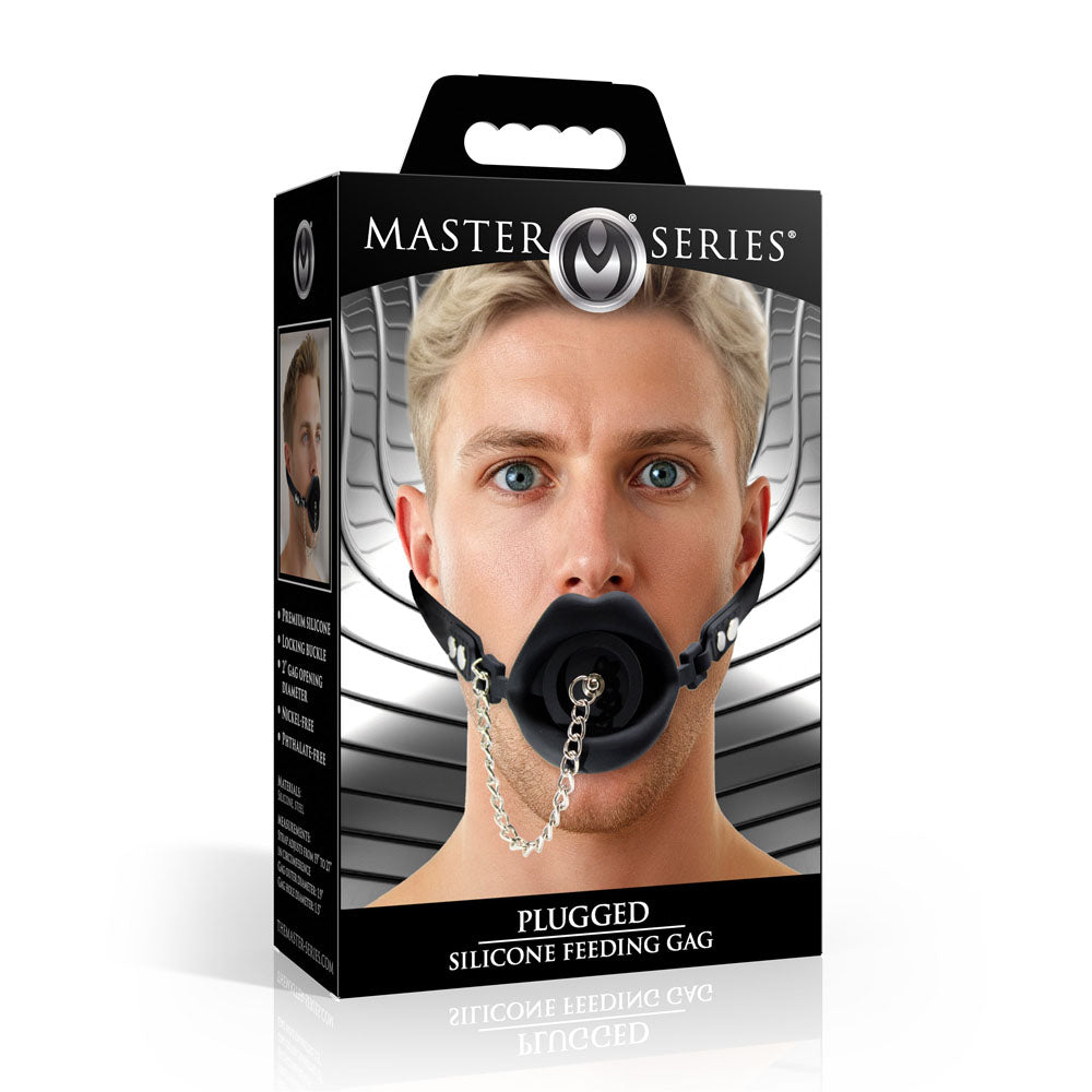Master Series Plugged - Black Lips Silicone Feeding Mouth Gag