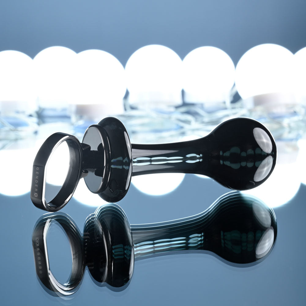 Gender X BLOW POP - Black 12.8 cm Glass Plug with Ring Pull