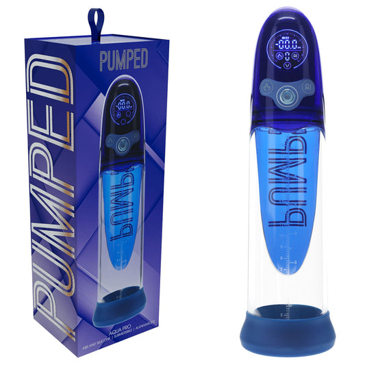 PUMPED Aqua-Pro Auto Pump - Blue - Blue/Clear USB Rechargeable AI-Enabled Submersible Auto Penis Pump