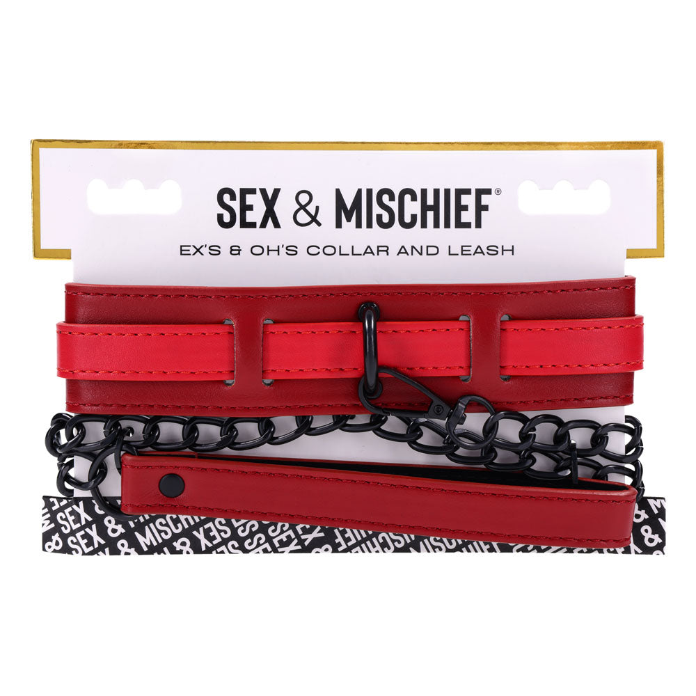 S&M Exs & Ohs Collar and Leash - Red Neck Restraint