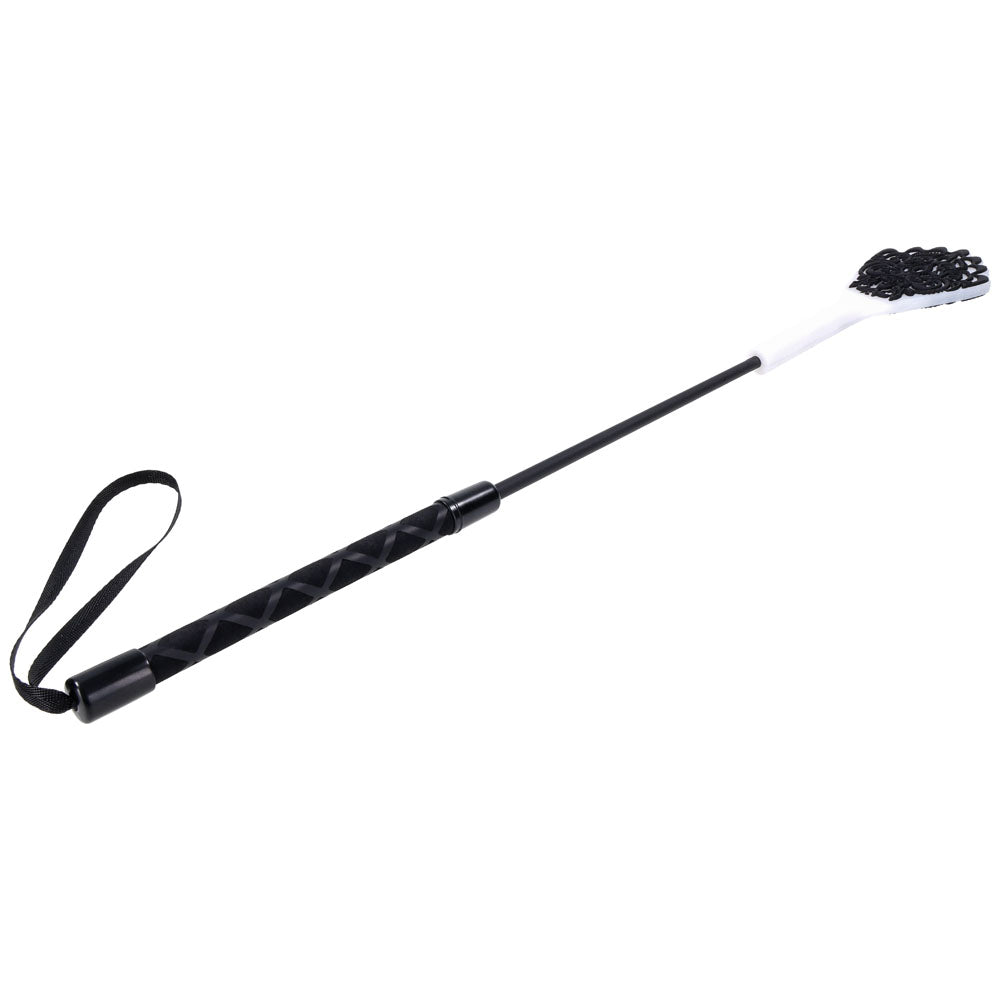 Sex & Mischief Lace Silicone Crop - Black/White 50 cm Crop Whip